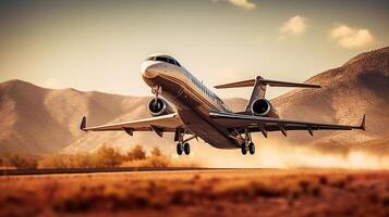 a private jet taking off , image photo