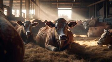 carne de vaca vacas agricultura y grande grupo de vacas , generado ai imagen foto