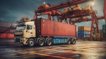 Container truck in ship port , Image photo