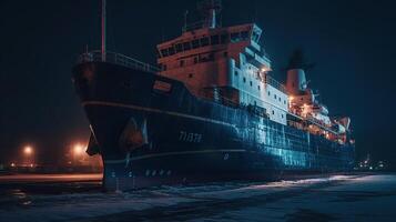 rompehielos Embarcacion en el Ártico a noche , generado ai imagen foto