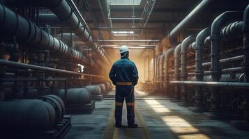 Worker supervisor in district heating plant, image photo