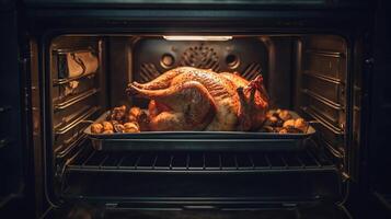 chicken in professional oven, image photo