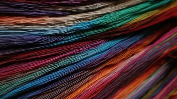 Multicolored straight strands texture background, sewing equipment, loom equipment at a garment , Image photo