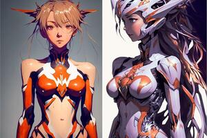 illustration of girls with armor which looks like evangelion illustration photo