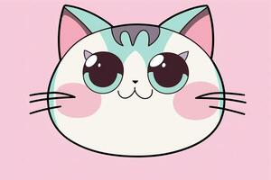 gracioso anime gato pegatina con grande ojos, rosado fondo, ai generado foto