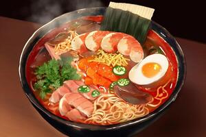 steaming cartoon ramen bowl, photo