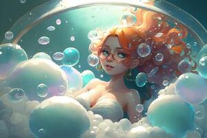 cute anime girl with many bubbles photo