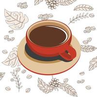 Coffee red cup on leaf background vector