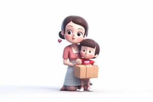 Happy mother day, mother with child 3d illustration on isolated background photo