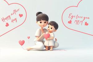 Happy mother day, mother with child 3d illustration on isolated background photo