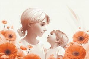 Mother's day greeting card with family and flowers. illustration. photo