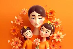 Happy mother day, mother with child 3d illustration on isolated background photo