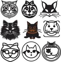 negro y blanco gatos cabeza vector íconos ilustración