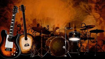 Music day, illustration background with a set of graphic kotnur instruments. . photo