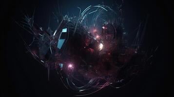 Artificial intelligence, composition of neon brain cubes on a dark background, isolate. . photo