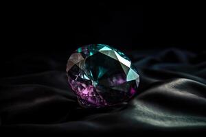 Alexandrite is a rare precious natural geological stone on a black background in low key. . photo