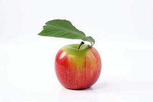 Fresh apple with a leaf, isolate on a white background. Macro studio shot. . photo