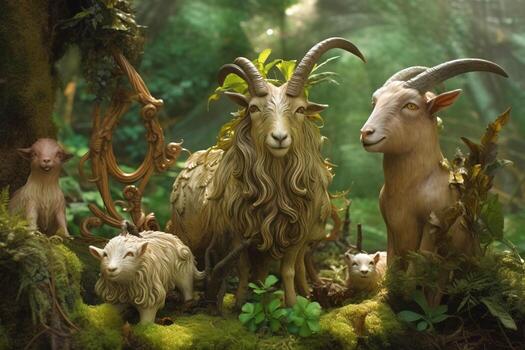 Forest deities mythological goats with horns, creature from legends. . photo