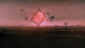 3d cgi cube floating scene with lightning and dramatic wind video