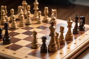 The classic board intellectual game of chess. game positions. Wooden figures. . photo