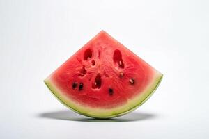 A slice of red fresh watermelon on a white background. Healthy food ecological product. . photo