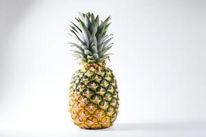 Isolated ripe fresh pineapple with leaf on white background. Vitamin-rich fruit. . photo