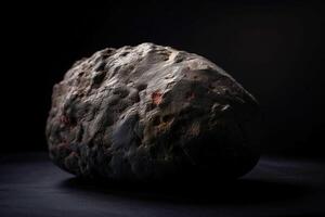 taafeito es un raro precioso natural geológico Roca en un negro antecedentes en bajo llave. ai generado. foto