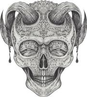 Art surreal devil skull. Hand drawing and make graphic vector. vector