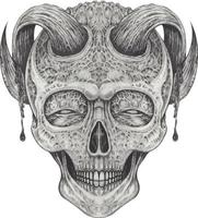 Art surreal devil skull. Hand drawing and make graphic vector. vector