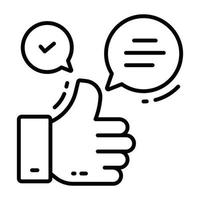 Thumb up with chat bubbles, vector feedback icon