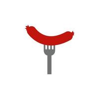 sausage on the fork colored vector icon illustration