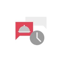 clock, eat, food, message, restaurant time color vector icon illustration