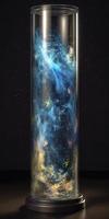 Glass tube contained the oceans, earth, wind, fire, ether, entire nature universe with stargazing nebula and stars, galaxies, generate ai photo