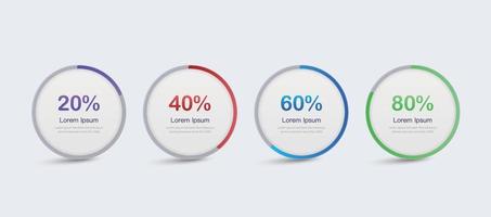 circle round pie charts with percentage indicator. projects completion progress.Infographic design template. vector