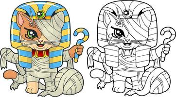 cute cartoon cat mummy coloring book vector