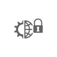 Global management, half cogwheel, padlock, technology maintenance, world map vector icon illustration