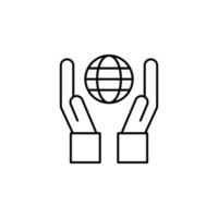 Earth in hands outline vector icon illustration