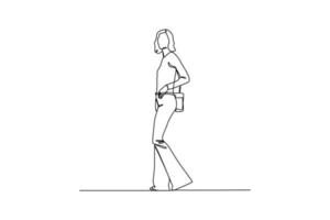 Continuous one line drawing men's or women's clothing styles. 70's style concept. Single line draw design vector graphic illustration.