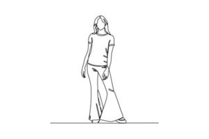 Continuous one line drawing men's or women's clothing styles. 70's style concept. Single line draw design vector graphic illustration.