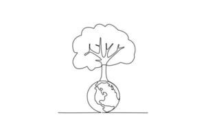 Single one line drawing globe and trees. Earth day concept. Continuous line draw design graphic vector illustration.