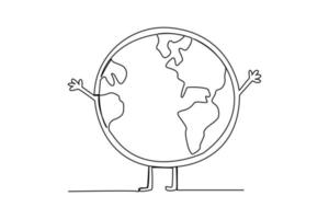 Single one line drawing happy globe. Earth day concept. Continuous line draw design graphic vector illustration.