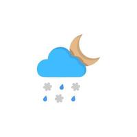 Cloud crescent rain drops lightning vector icon illustration