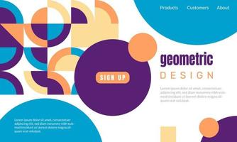 Retro abstract geometric design. Landing page template with geometric pattern. Colorful circles, squares, rhombuses and other shapes. - Vector. vector