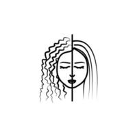 woman, curly, straight hair vector icon illustration