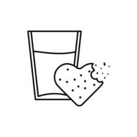 Glass of milk, biscuits, heart vector icon illustration