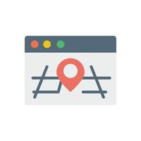 Browser, web site, map, location pin vector icon illustration