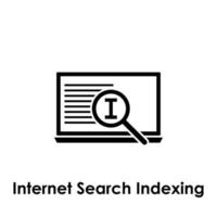 laptop, magnifier, edit text, internet search indexing vector icon illustration