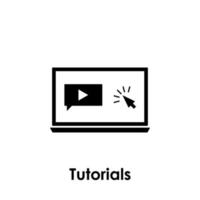 laptop, speech, click, tutorials vector icon illustration