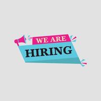 We are hiring communication banner. Vacancy announcement. Hiring and recruiting employees vector