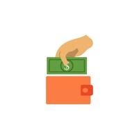 put money in a purse colored vector icon illustration